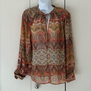 Mango shear paisley long sleeve top NWT 4